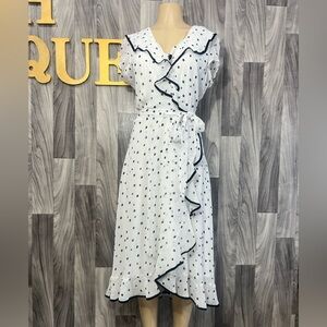 Danny & Nicole White and Black Ruffle Midi Dress